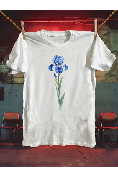 17 seramik Men'S Pure T-Shirt, Featuring a Fresh Iris Flower Print, Machine W...