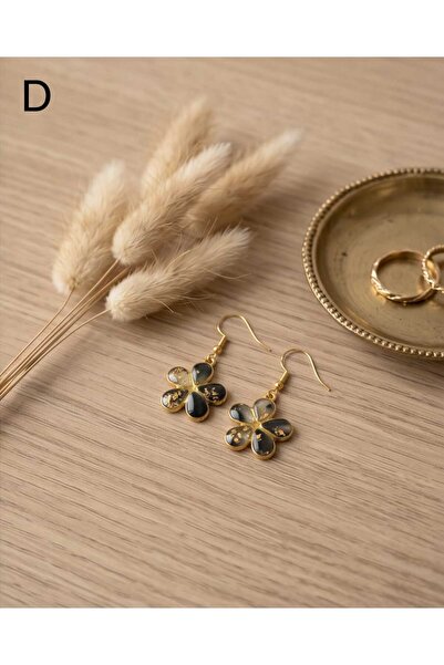 Dodemert Home Siyahım Gold Daisy Polymer Clay & Epoxy Handmade Earrings