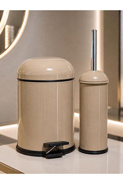 GörSeç Metal Bon Kapak Banyo Seti Amörtisörlü 5 LT Cappücüno Çöp Kovası Tuval...