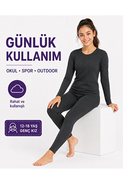 don-x | Genç Kız Okul Termal Takım Kışlık Pamuklu ( ANTRASİT )