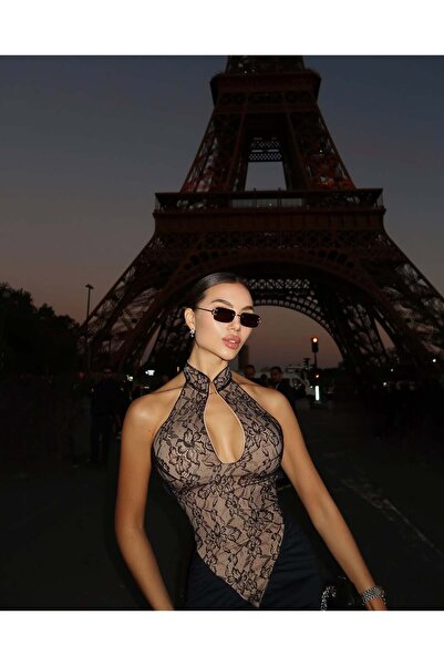 TAYT VEGAS Rochie lungă cu dantelă în față