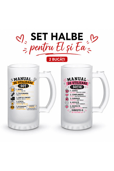 peGiftuiala Set 2 Halbe Personalizate 500 ml – Manual de Utilizare Soț & Soție
