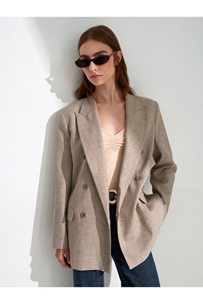 Dilvin 60811 Linen Blend Blazer Jacket-Beige