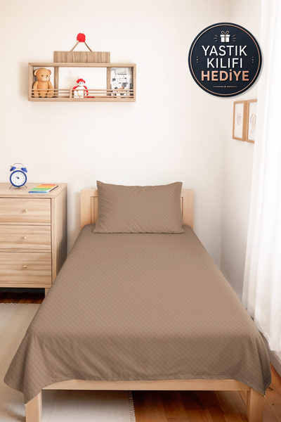 Evimde Bambaşka Mink Quilted Single Pique Set - Minimal Geometric Beige 160X2...