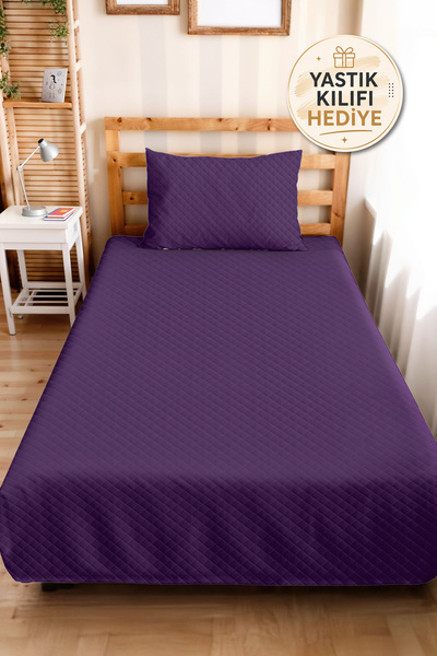 Evimde Bambaşka Purple Quilted Single Pique Set - Plain Modern Plum 160X220 c...