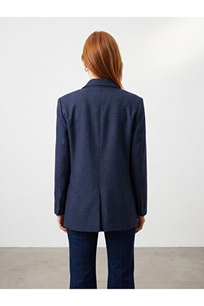 Dilvin 60811 Keten Karışımlı Blazer Ceket-Lacivert