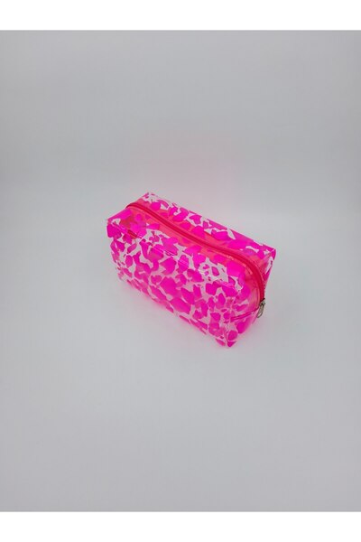 UCCELLO Transparent Pink Leopard Pattern Makeup Bag Zippered Cosmetic Bag Tra...