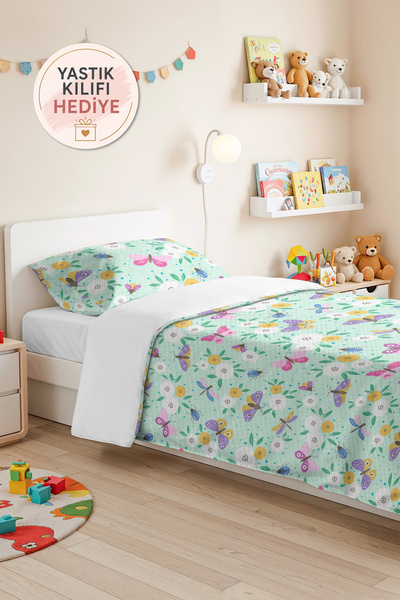 Evimde Bambaşka Butterfly Flower Mint Girls' Pique Set - Pastel Lilac Yellow ...