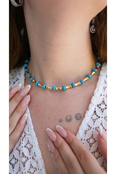 Jerie Gold Blue Topaz Detail Necklace