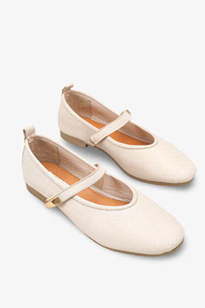 İNNABUTİKK Meise Women's Genuine Leather Ballerinas - Beige