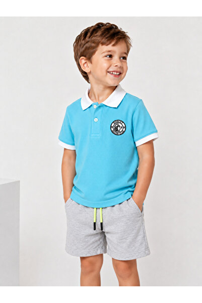 Hoglet Kids Boy's Polo Collar Turquoise Cotton T-Shirt Casual