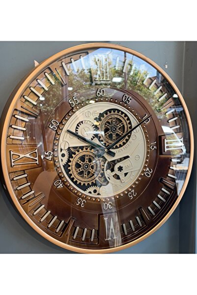 60x60 cm Çarklı Metal Kahverengi Duvar Saati