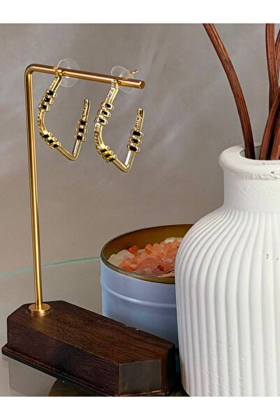ANKA JEWELLRY Women's Steel Gold Color Black Enamel Hoop Earrings