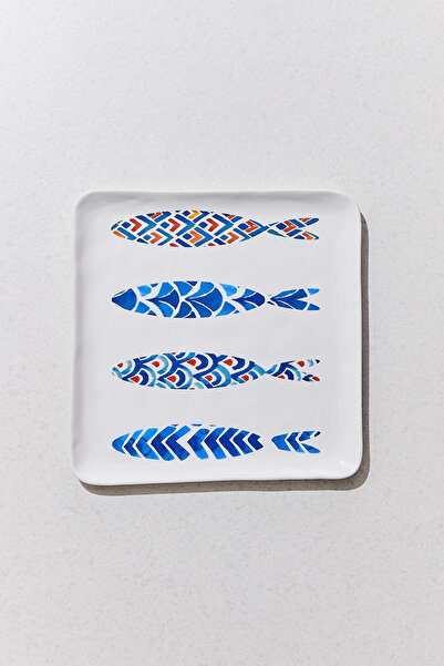 Paşabahçe Fish Porcelain Square Serving Plate L Blue White, Serving Plate, 1 ...