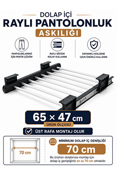 ShopyTime Dolap İçi Raylı Pantolon Askılığı Organizeri 65x47 cm Gardırop Düze...