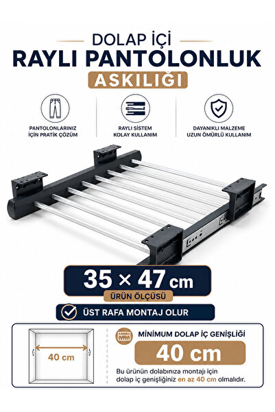 ShopyTime Dolap İçi Raylı Pantolon Askılığı Organizeri 80x47 cm Gardırop Düze...