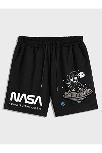 COZYWEAR Nasa Themed Space Printed Black Shorts