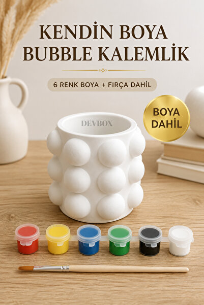 devhome Kendin Boya Bubble Kalemlik ve Mini Saksı | 6 Renk Akrilik Boya ve Fı...