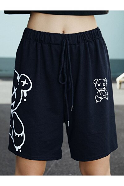 COZYWEAR Printed Black Oversize Shorts