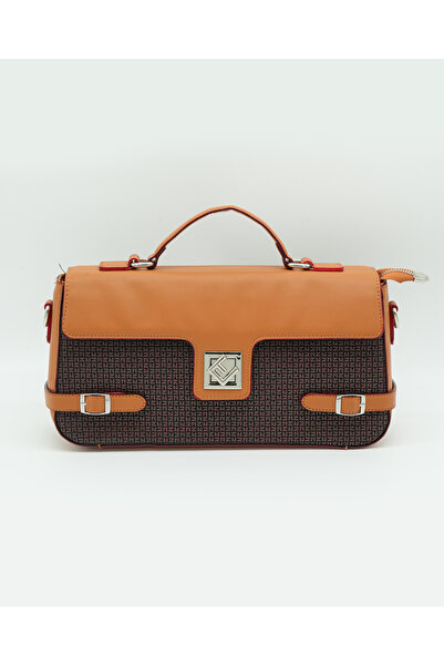 Finelook Women All-Over Monogram Print Satchel Bag with Detachable Strap