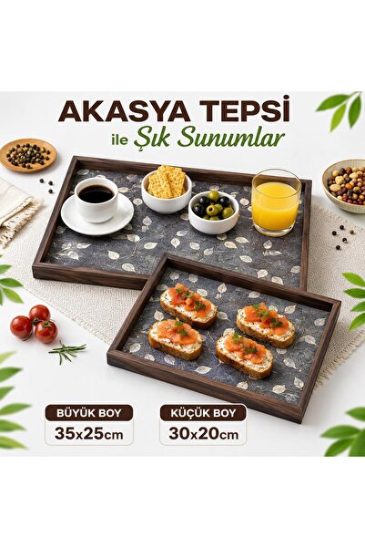 MİEN 2'li Lüx Akasya Ahşap Tepsi Seti (25 x 35) & (20 x 30)