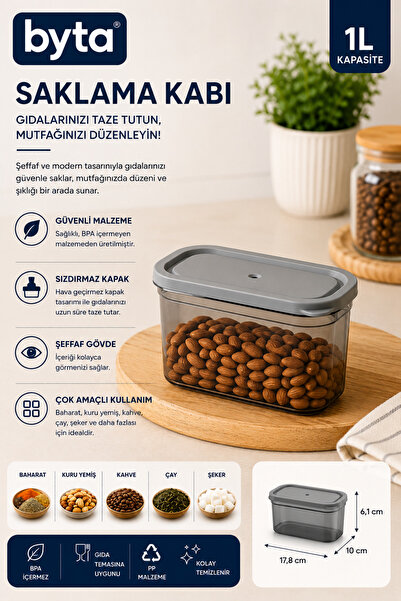 BYTA 1 L Food Storage Container with Lid Bpa Free Transparent Beans, Coffee, ...