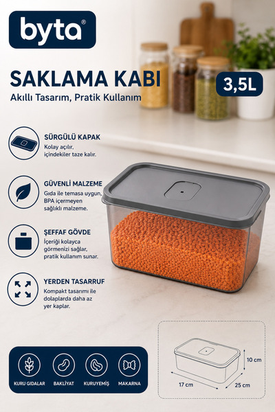 BYTA 3.5 Liter Food Storage Container with Sliding Lid Transparent Bpa-Free K...