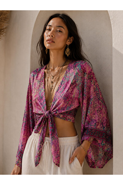 laviyonsa Ethnic Pattern Authentic Imported Silk Bolero-Double Breasted Busti...