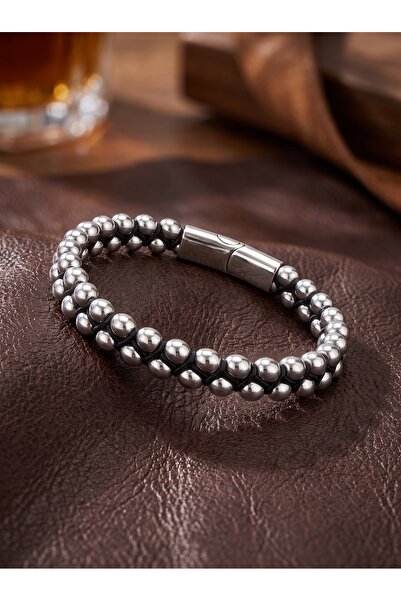 Parmas Design Hematite and Steel Rope White Premium Gift Men's Bracelet 01867