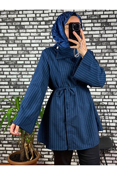 ZarülAAy fashıon Striped Dora Jacket with Tie-Up Detail, Standard Size
