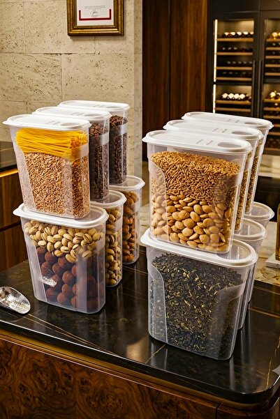 new rise 12 Adet BEYAZ Erzak Bakliyat Saklama Kabı ( 6 ve 4 Litre ) Kiler Box Lüks Şık Kutu Çeyiz Seti