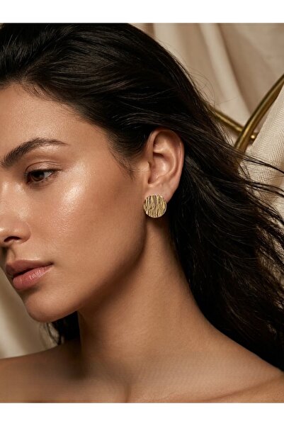 Nuveria Elegant Textured Gold Color Minimalist Round Stud Earrings