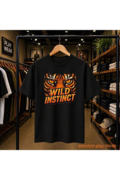 playwear تي شيرت Wild Instinct مطبوع 100% قطن بمقاس كبير وفضفاض وياقة دائرية