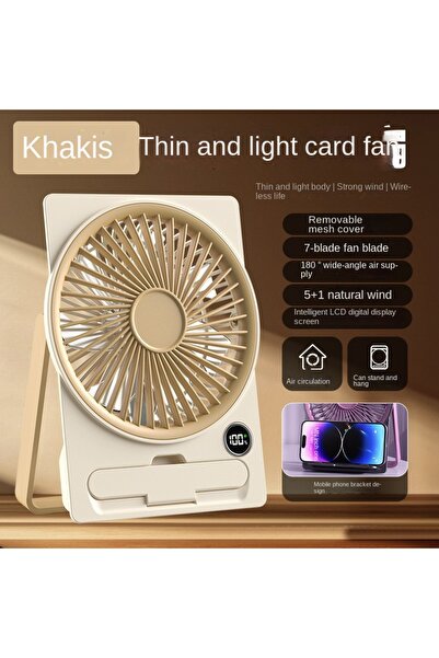 Choice1 khaki Ultra-thin Desktop Fan Digital Display USB Charging Strong Wind...