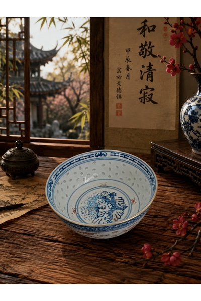 Hureggo Vintage Jingdezhen Rice Grain Chinese Porcelain Bowl (12 cm)