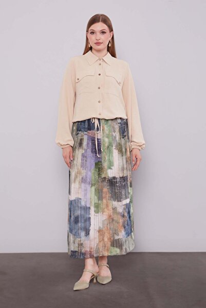 Levidor Beige - Turquoise Waist Gathered Skirt Set