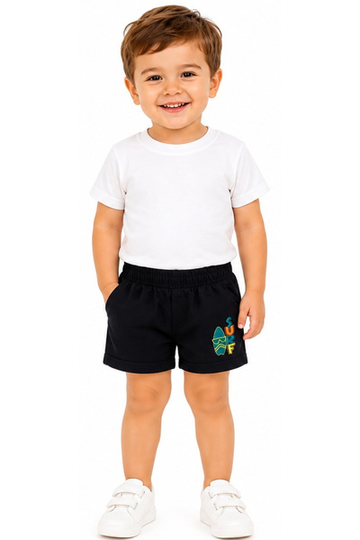 İrem Çocuk Giyim Boys/Girls Surf Text Embroidered Black Color Combed Cotton S...