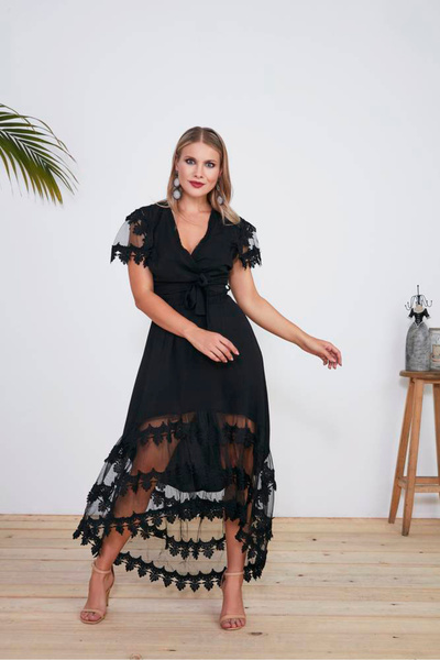 FIRST STYLE طقم تايور تركي أنيق باللون الأسود ببلوزة قصيرة وتنورة بتصميم مائل