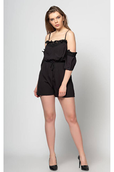 FIRST STYLE Turkish Jumpsuit Black Elegant Sleeveless Shorts with Waist Belt ...