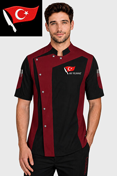 Üniformanya Name Turkish Flag Knife Embroidery Gift Black Burgundy Design Sho...
