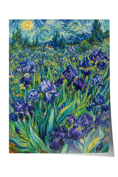 Zestia Poster cu flori de iris inspirat de Van Gogh, efect de pictură în ulei...