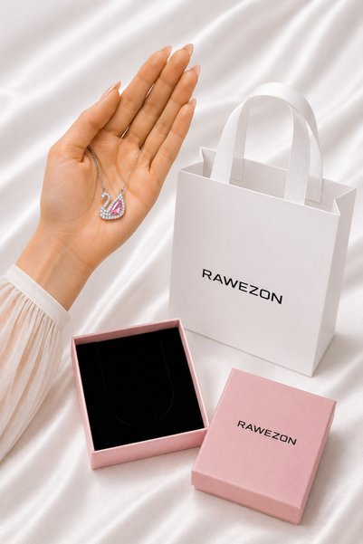 RAWEZON Gift for Lover: Steel Pink Stone Swan Necklace - Birthday Gift for Lover with Special Box and Bag