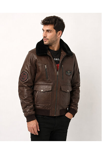 MİRENA LEATHER Erkek Kahverengi Pilot Model Hakiki Deri Mont
