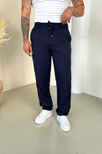 OUTFİT MAN Lob Comfortable Fit Cotton Trousers Navy Blue