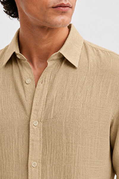 Etikmen Beige Regular Fit Muslin Shirt