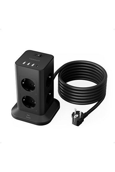 TESSAN 8’li Priz Kulesi, Usb-C ve 3 Usb-A Girişli, 5 M Uzatma Kablolu, Aşırı ...
