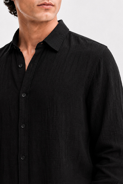 Etikmen Black Regular Fit Muslin Shirt