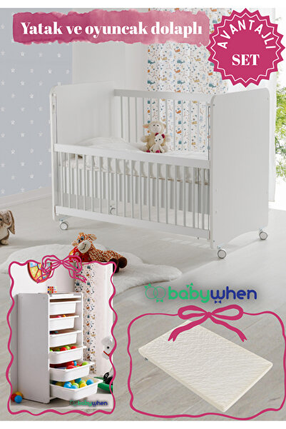 Babywhen Bebek Beşiği Park Yatak Beyaz Oyuncak Dolaplı Avantajlı Set Anne Yan...