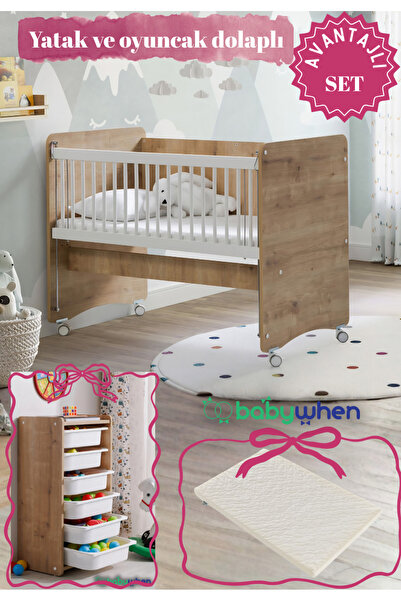 Babywhen Bebek Beşiği Park Yatak Ahşap Oyuncak Dolaplı Avantajlı Set Anne Yan...