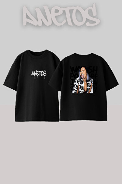 Anetos Cardi B_68 Design Printed Oversize Black T-Shirt